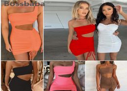 2021 Summer Clothes Designer New Slim One Shoulder Sexy Strap Cut Out Women Dress with Buttocks and Folds Skirt1696036