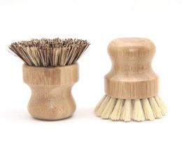 Natural Bamboo Dish Scrub Brush Round Handle Household Pot Dish Kitchen Palm Bristle Cleaning Brushes HHA16582081583