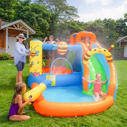 Inflatable Jumping Toys Water Bounce House for Kids Pool with Slide the playhouse Park Outdoor Bee Theme Ball Pit for Wet and Dry Small Playground Backyard Space Jump