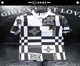 2022 Summer New Design Men039s Polo Shirts Trend Tees Lapel Slim Fit Heavy Craft Short Sleeve Men Plaid Geometric Printing Clot7964762