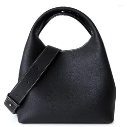 Totes UBELLIN 2024 Brand Real Leather Women Basket Bag Luxury Designer Bucket Versatile Handheld Small Crossbody Black