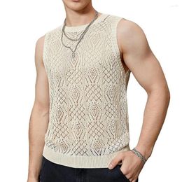 Men's Tank Tops Streetwear Vest Thin Hollow Out Mesh Knitted Tanks Polyester S-2XL Summer Sleeveless Top Fashion Brand