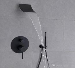 Brass Black Shower Set Bathroom Faucet Wall Mounted Rainfall Shower Head Diverter Mixer Handheld Spray Set7378234