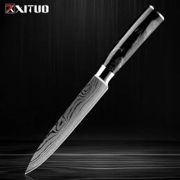 XITUO 5 Inch Paring Knife Kitchen Utility Knife Damascus laser pattern Knife High Carbon Steel Chef Knife Ergonomic Resin Handle