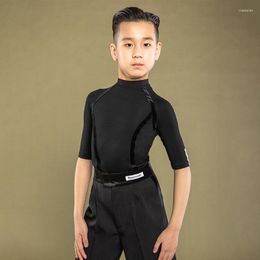 Stage Wear Latin Dance Shirt Boys High Collar Mid-Sleeve Practice Clothing Competition Tops Cha Rumba Ballroom Tango BL5768 3072