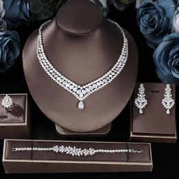 Necklace Earrings Set Fashion Cubic Zirconia 4-piece Wedding Bridal Jewellery UAE Dubai Party Accessories For Bride