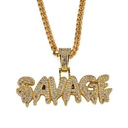 hip hop SAVAGE diamonds pendant necklaces for men women luxury letters necklace Cuban link chains Jewellery two Colours golden silver4155685