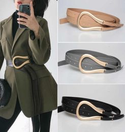 2021 Womens beltsnew Italian luxury accessories large horseshoe metal buckle super Fibre leather belt double belt2455143