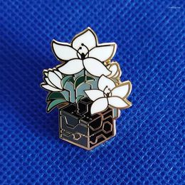 Brooches Beautiful Jasmine Flowers Enamel Lapel Pin Potted Plant Collect Badge Cute Children Gift Jewellery Adorn Backpack Collar