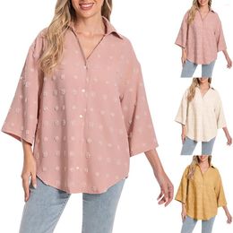 Women's Blouses Shirt Half Sleeved V Neck Top Casual Cute Loose Polka Dot