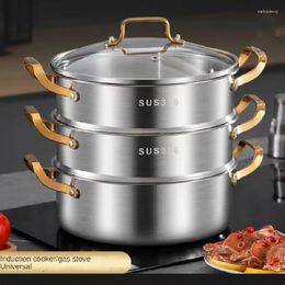 Double Boilers 1 Set Stainless Steel Multifunctional Steamer Household Thickened Three-layer Soup Pot