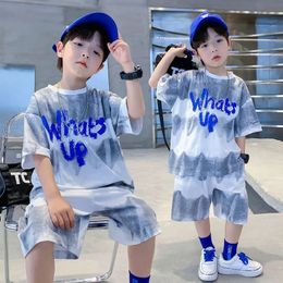 Boy Summer Quick dry Suit Children Streetwear whats up Short Sleeve TShirt Shorts Two piece Sports Set Loose Outfits 240426