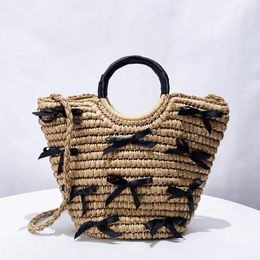 Evening Bags Bohemian Beach Straw For Women Luxury Designer Handbag And Purse 2024 In To Woven Bow Top Handle Small Shoulder