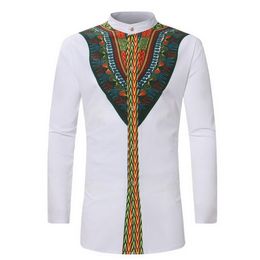 Laamei 2019 Vintage Men Ethnic Print top tees Long Sleeve Stand Collar African Print Dashiki Shirt white men clothing4817319