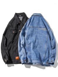 M5XL Large Size Cotton Jeans Jacket Men Oversized Vintage Streetwear Button Down Denim Trucker Jean Coat Black Blue 2021 Men0399670620