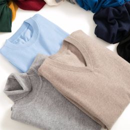 Men's Sweaters Cashmere Blend Knitting V-neck Pullovers Spring&Winter Male Wool Knitwear High Quality jumpers Clothes 220819 260J