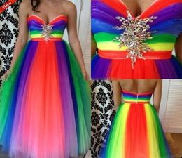 Charming rainbow Colourful prom dresses for pageant 2019 sexy tulle skirt sweetheart beaded formal evening quinceanera dresses swee8884496