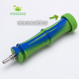 Silicone Smoking Accessories Collect With 10mm Stainless Steel Tip/Titanium Tip & Container Bamboo NC Kit Unbreakable Silicon Rigs Pipe Bong7695319