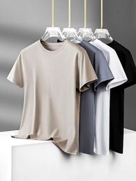 Summer Light Thin Pima Cotton T Shirt Men Round Collar Short Sleeve Tees 100% Cotton Quality Solid Color Basic Tops High-end Casual Youth Slim T-shirts Male Clothings