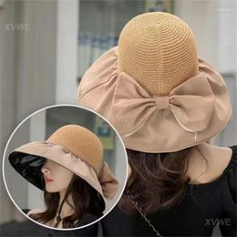 Wide Brim Hats Bonnet Solid Bow Style Panama Hat Outdoor Thermal For Wome Soft Cotton Sun Fisherman Folding Unisex