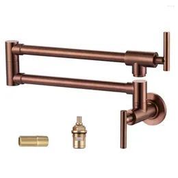 Kitchen Faucets Rose Gold Brass Pot Filler Faucet Wall Mount Commercial Fixture Double Handle Swing Arm 360° Rotatable Drip-Free Design