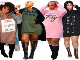 Plus Size Dresses for Women Letter Print Hoodie Casual Loose Mini Dress Sweat Suits Spring Clothes Whole Drop2868148