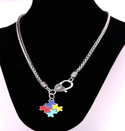 New styles puzzle Piece Pendant with Wheat link Chain necklace Autism Awareness Jewelry2629991