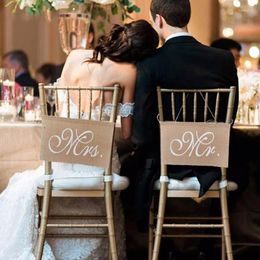 Party Supplies 1Pair Romantic Wedding Chair Place Signs Banner Mr Mrs Bride Groom Po Booth Props Decoration