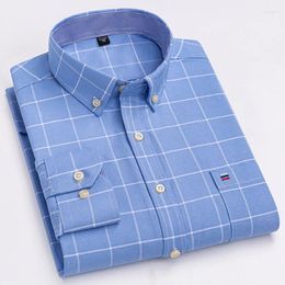 Men's Casual Shirts Oxford Long Sleeve Single Chest Pocket Work Standard-fit Solid Colour Plaid Print Strip Oversized 7XL 6XL 5XL