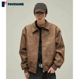 Hip Hop Retro Motorcycle Leather Jackets Man American Street Casual Suede Bomber Coats Spring Autumn Zipper Handsome Outwear 240426
