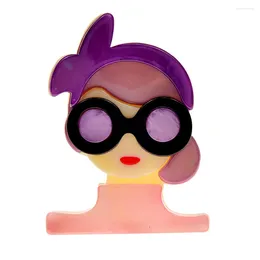 Brooches Women Figure Wearing Glasses Girl Character Brooch Fashion Clothing Accessories