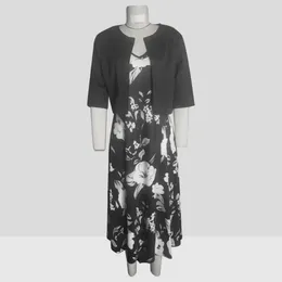 Casual Dresses A-line Dress Set Elegant Women's Formal With Floral Print Cardigan Sleeveless Midi Chic For Ladies