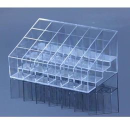 Whole Plastic Clear Trapezoid Lipstick Holder 24 Square Grid Cosmetic Box Brush Stand Rack Tidy Organizer5131724