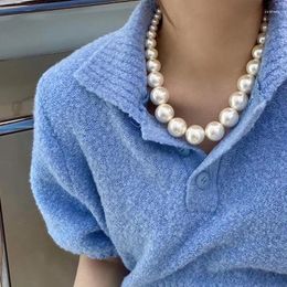 Chains French Vintage Gradual Size Pearl Necklace Elegant Women Collar Chain Big Small Round White Accessories