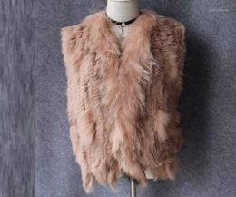 Women039s Vests Winter Coats For Women Orange Sleeveless Cardigan Lady Vest Female Knitted Natural Fur Raccoon Dog Collar Trim 6270286