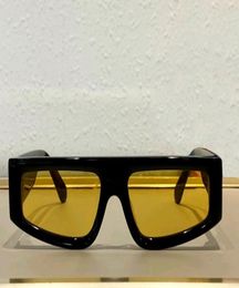 Flat Top Shield Sunglasses for Men Shiny Black Yellow Lens Glasses Sonnenbrille Wrap Shades with Box2722908