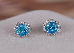 Top brass material OVAL 1109CM CZ blue Diamond and small white Earring Fit Jewellery Stud Earring Women Earrings PS67362094391