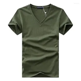 Men's Suits A3635 Plus Size T-Shirts Summer Casual V-Neck Breathable Brand T Shirt Men Short Sleeve Solid Colour Cotton Tops Tees