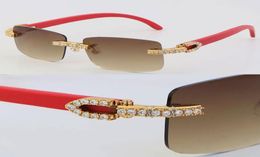 New Model Handmade 26 Carats Diamond Set Rimless Womans Sunglasses 8200757 Wood Glasses Men Famous UV400 Lens Sun Glasses Male a1601540