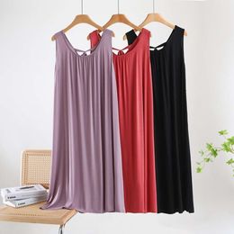 women modal loose plain dress chest pad short sleeves round neck home nightgown comfortable loungewear female 2024 summer spring thin midi splicing Dress