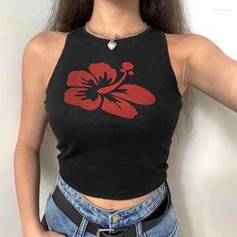 Women's Tanks Floral Tank Tops Aesthetic Corset Top Vintage Seeveless O Neck Crop Women Contrast Harajuku Cute Tee Summer Sweats