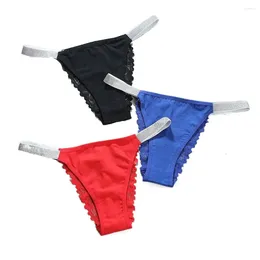 Women's Panties Crystal Lace Flower Breathable Cotton Crotch Transparent Mesh Briefs Underpants Female Underwear Rhinestone Thong Girl