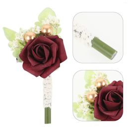 Decorative Flowers 2 Pcs Wedding Corsage Groom Suit Decoration Prom Flower Boutonniere Prop Supply Silk Cloth Bride Dress Party Artificial