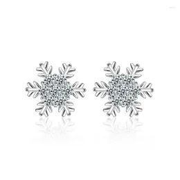 Stud Earrings Beautiful Flower Zirconia One Pair 925 Sterling Silver Snowflake Earring Girls Accessories Luxury Jewelery Gift For Women