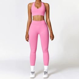 Seamless Yoga Clothing Sets Athletic Wear Women High Waist Leggings And Top Two Piece Set Gym Tracksuit Fitness Workout Outfits 240425