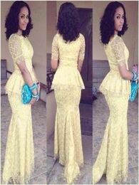 African Prom Dresses Nigerian Style Mermaid Formal Evening Dress O Neck Short Sleeve Elegant Evening Gown Lace Gowns robe de soire1033287