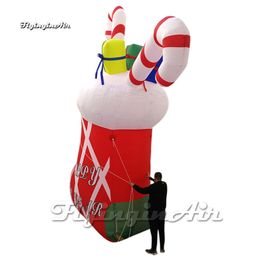 wholesale Festive Large Red Inflatable Christmas Stocking Air Blow Up Xmas Sock Balloon With Candy Canes And Gift Box For New Year Decoration