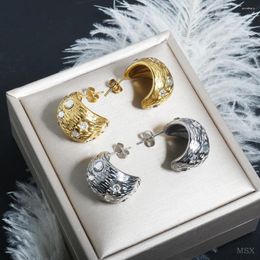 Stud Earrings Chubby Hemispherical Metal Unique Personalized Cubic Zirconia Hoop Stainless Steel Jewelry Accessories Gift