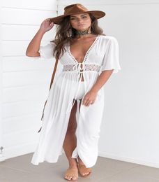 White Long Summer Beach Dress for Women Juicy Open Deep V Neckline Transparent Chiffon Dress Dresses Boho1643691