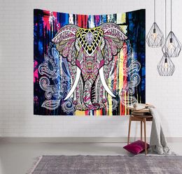 Indian Elephant Tapestry Aubusson Coloured Printed Decor Mandala Religious Boho Wall Carpet Bohemia Beach Blanket 150x130cm4008883